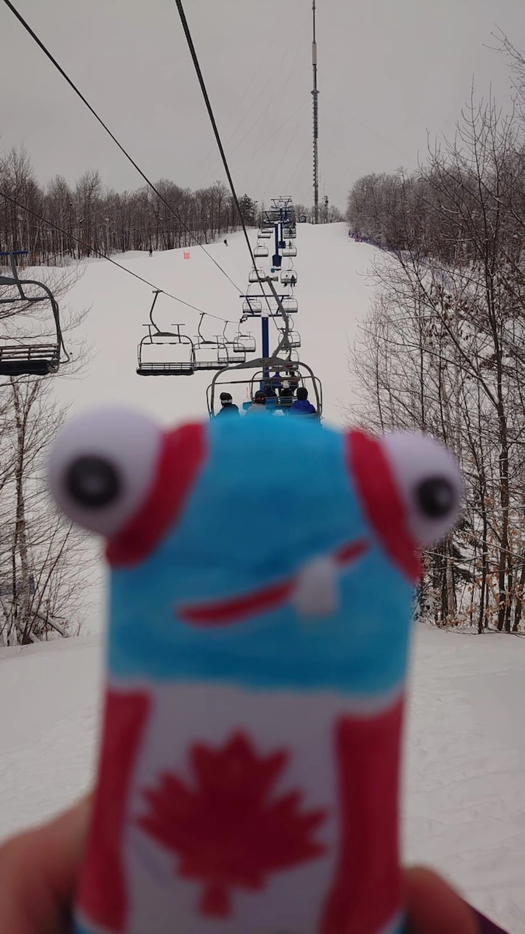 Clyde figure on ski lift