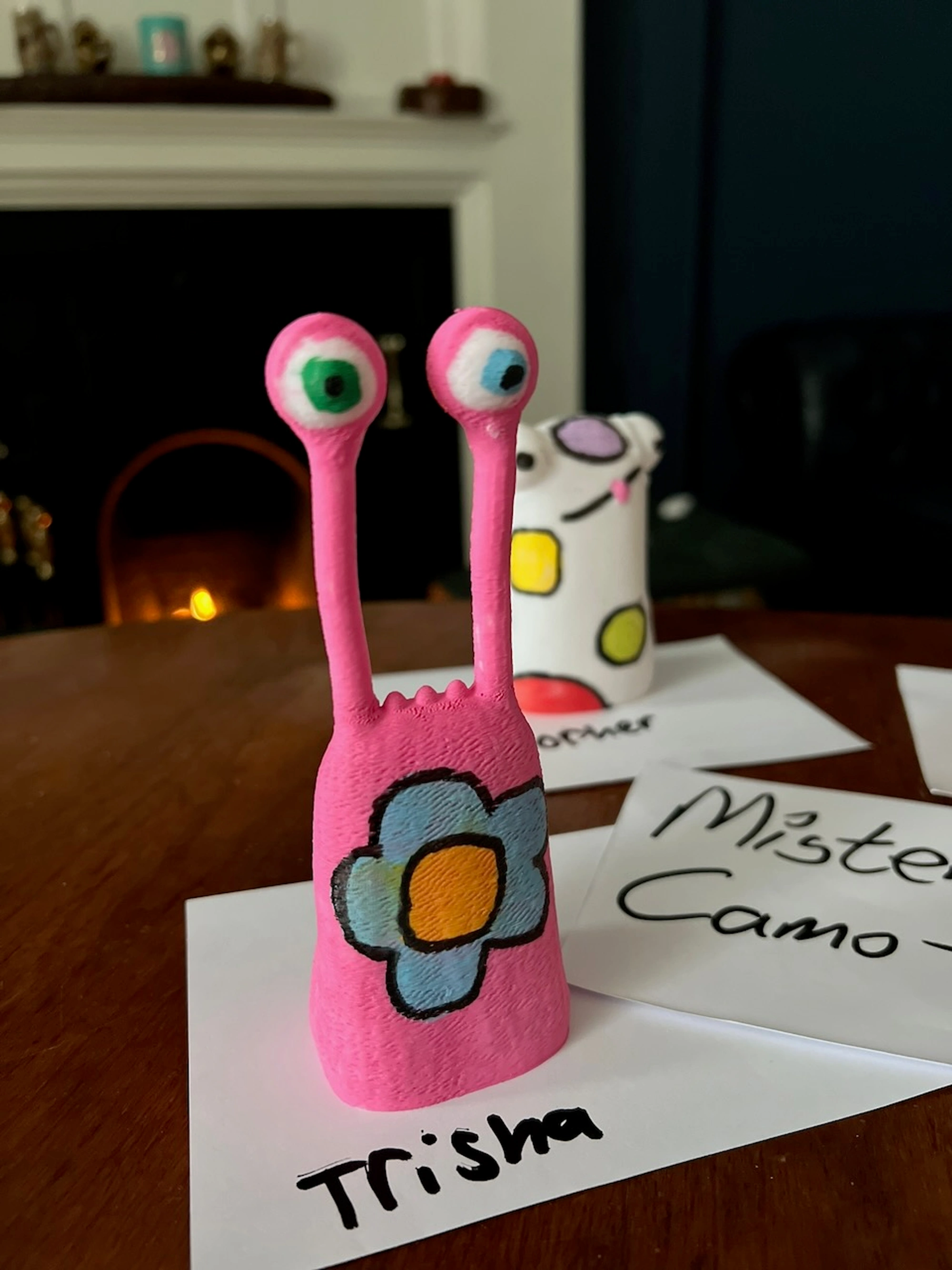 Clyde figure named Trisha with flower design