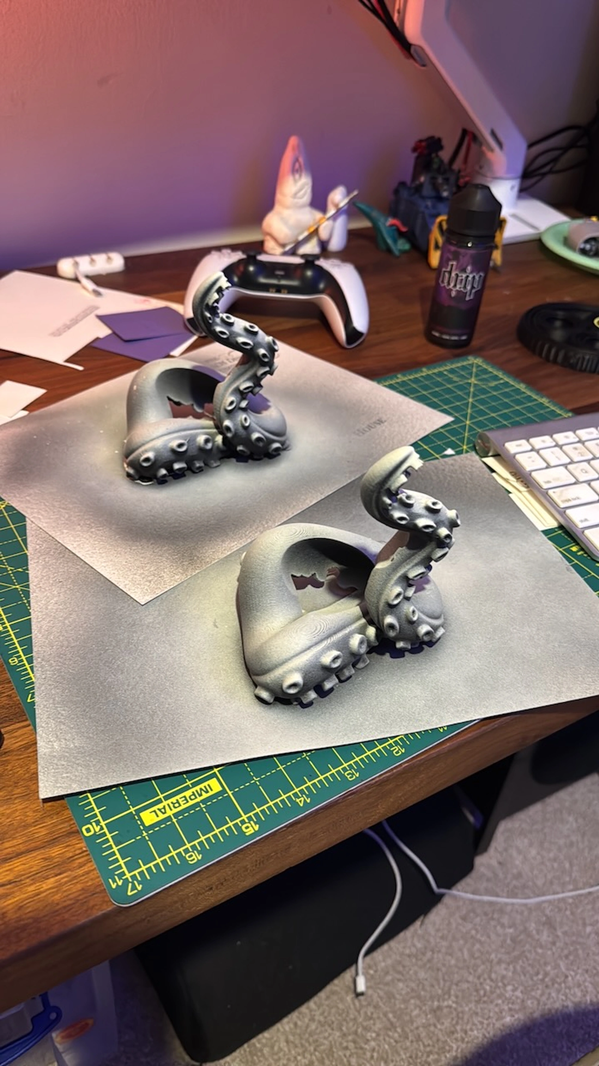 3D printed tentacles with metallic purple paint