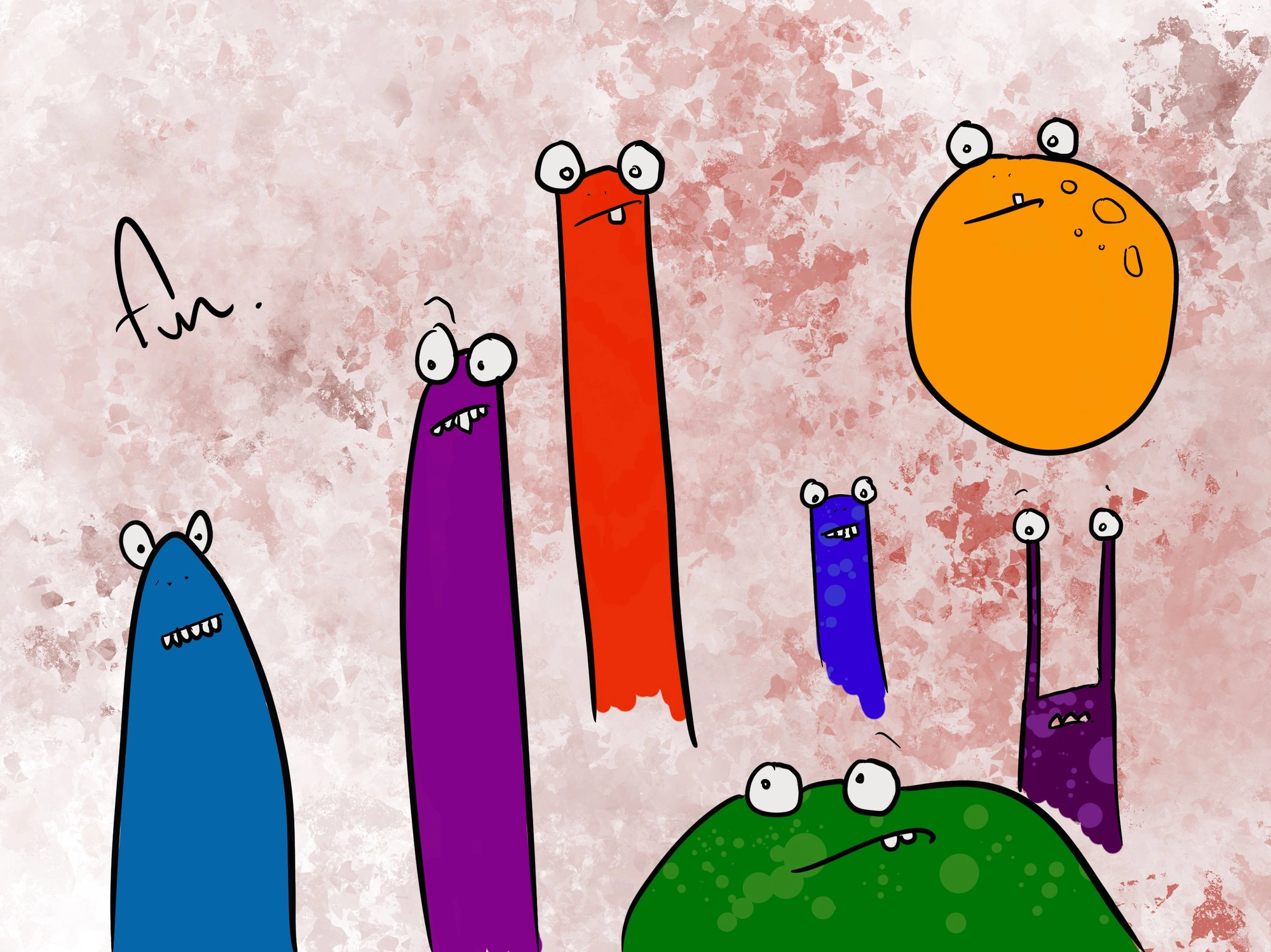 Illustration of a group of cartoon monsters