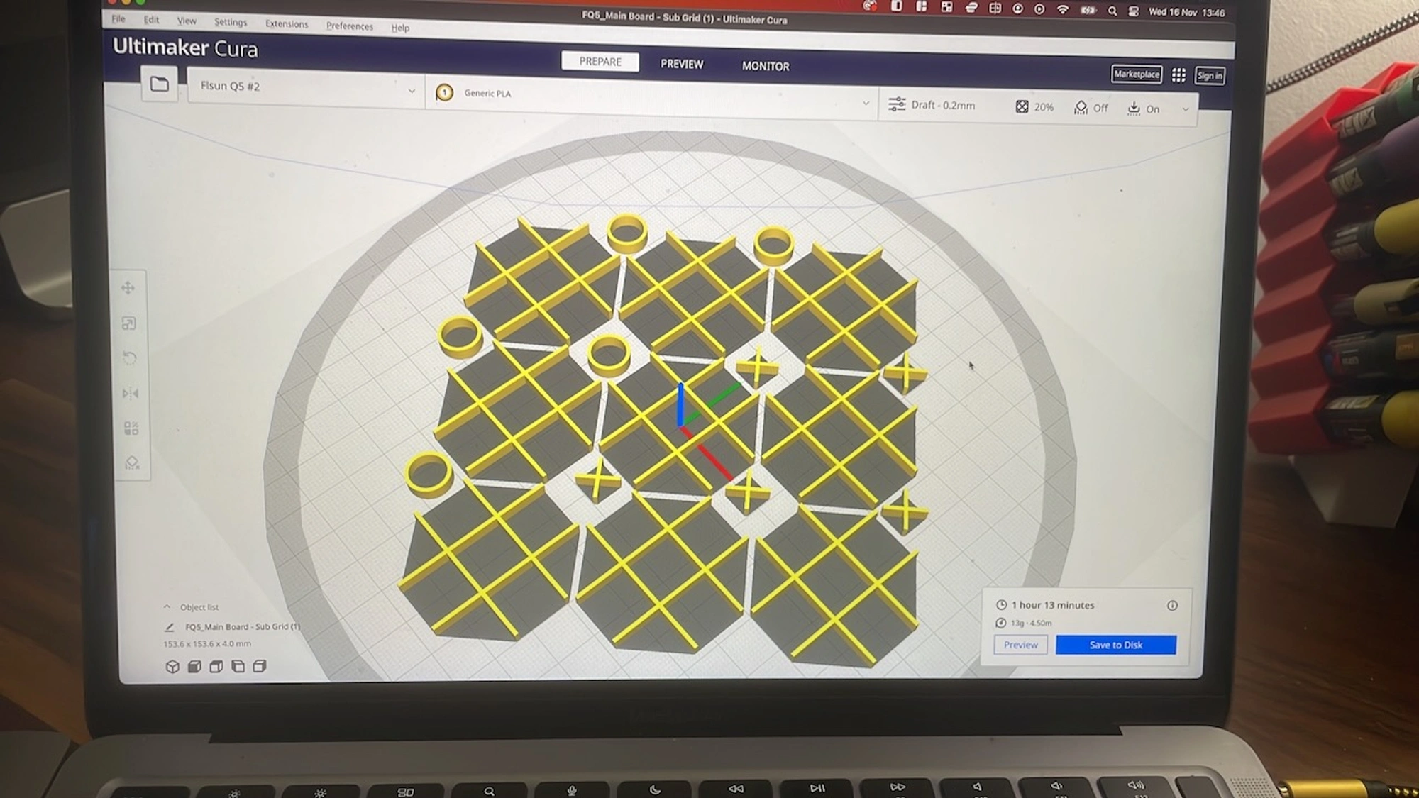 Tic tac toe design in Ultimaker Cura slicer